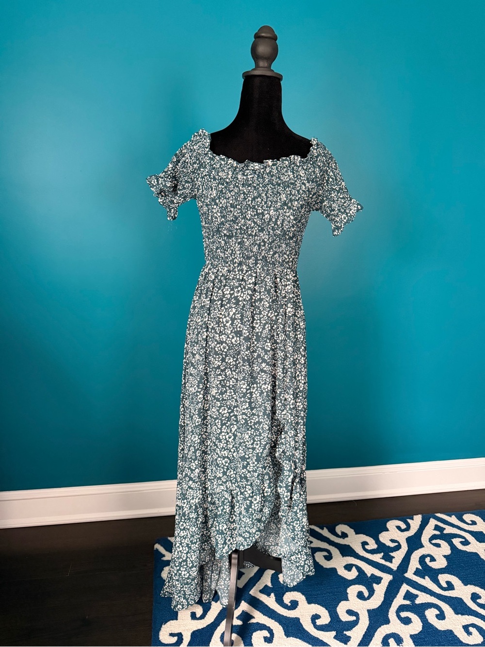 Blue Rain Teal Floral High-Low Maxi Dress